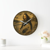 Funny Surfer Mona Lisa Tropical Ocean Decor ラージ壁時計 (ホーム)