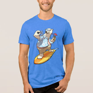 Funny Surfing Polar Bear Cocktail & Fan Cartoon トライブレンドＴシャツ