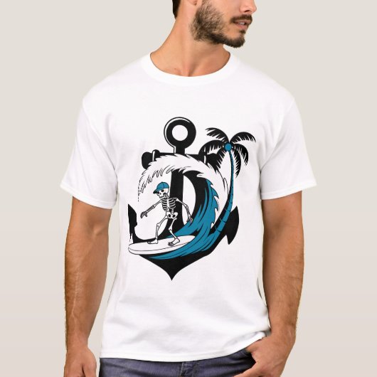 Funny Surfing Skeleton Beach Vibes Summer Surf Tee Tシャツ (正面)