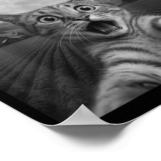 Funny Surprised Ed Cat Selfie With Alien Ufo Cat U ポスター (角)