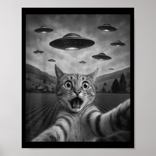 Funny Surprised Ed Cat Selfie With Alien Ufo Cat U ポスター (正面)