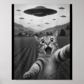 Funny Surprised Ed Cat Selfie With Alien Ufo Cat U ポスター (正面)