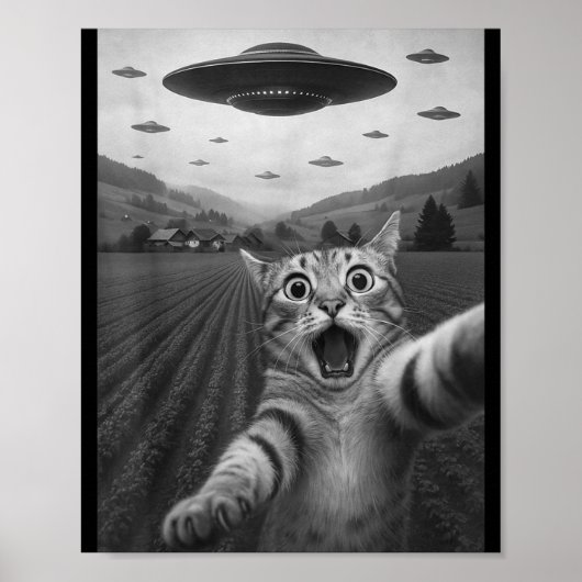 Funny Surprised Ed Cat Selfie With Alien Ufo Cat U ポスター (正面)