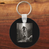 Funny Surprised Ed Cat Selfie With Bigfoot Sasquat キーホルダー (正面)