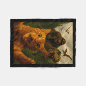 Funny Surprised Ed Cat Selfie With Bigfoot T-rex  フリースブランケット (正面(横))