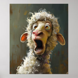 Funny Surprised Sheep Whimsical Animal Expression ポスター