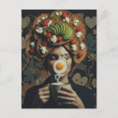 Funny Surreal Avocado Toast and Coffee lady ポストカード (正面)