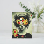 Funny Surreal Avocado Toast woman hearts flowers ポストカード (スタンド正面)