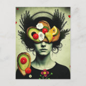 Funny Surreal Avocado Toast woman hearts flowers ポストカード (正面)
