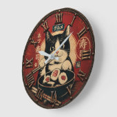 Funny Sushi Cat Japanese Ramen Kitchen ラージ壁時計 (傾斜)