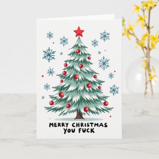 Funny Sweary Christmas Tree Card カード (黄色い花)