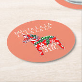 Funny Swedish Christmas God Jul Dala Horse Dalahos ラウンドペーパーコースター (アングル)