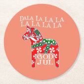 Funny Swedish Christmas God Jul Dala Horse Dalahos ラウンドペーパーコースター (正面)