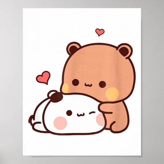 Funny Sweet Kawaii Kp Bear Panda Hugging Couple Lo ポスター (正面)