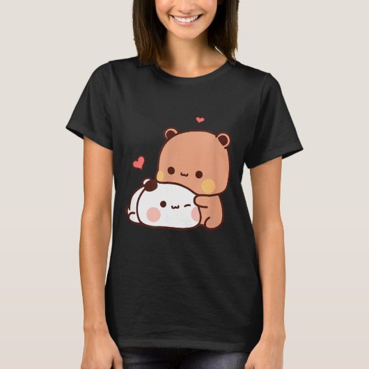 Funny Sweet Kawaii Kp Bear Panda Hugging Couple Lo Tシャツ (正面)