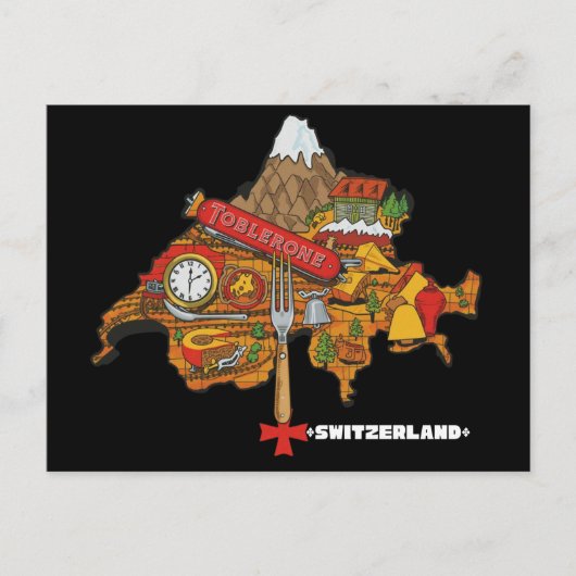 Funny Switzerland Souvenir Toblerone Swiss Map ポストカード (正面)