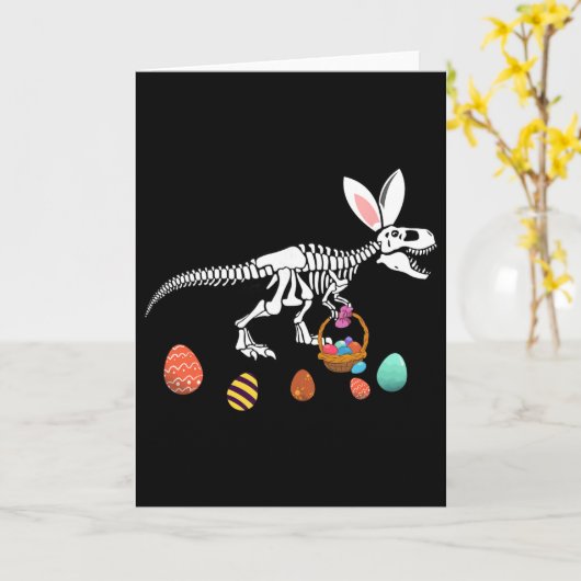 Funny T Rex Easter Skeleton Bunny Sket Egg Hunt Ea カード (黄色い花)
