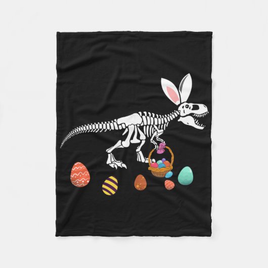 Funny T Rex Easter Skeleton Bunny Sket Egg Hunt Ea フリースブランケット (正面)