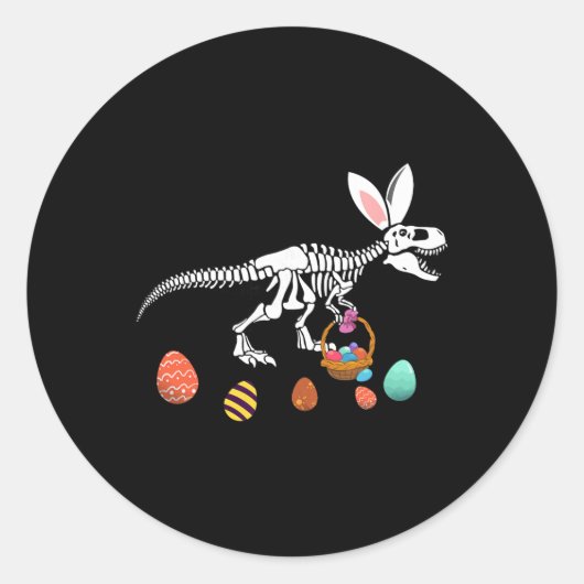 Funny T Rex Easter Skeleton Bunny Sket Egg Hunt Ea ラウンドシール (正面)