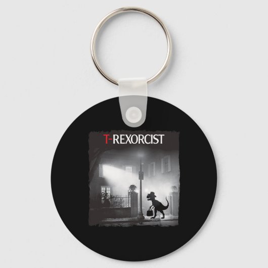 Funny T-rex Horror Parody Dinosaur Halloween Retro キーホルダー (正面)