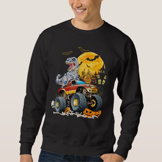 Funny T Rex Saurus Riding Monster Truck Happy Hall スウェットシャツ (正面)