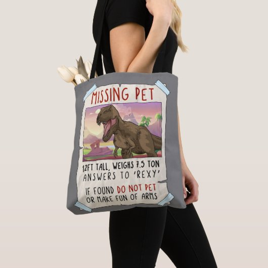 Funny T Rex Tshirt, Funny Missing Pet Tee, Dinosau トートバッグ (クローズアップ)