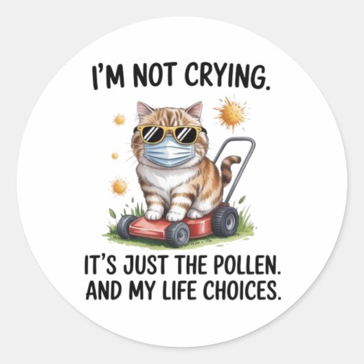 Funny Tabby Cat Allergy Sticker - Pollen & Life Ch ラウンドシール (正面)