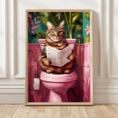 Funny Tabby Cat Bathroom Print Quirky Cat Toilet  ポスター