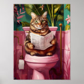 Funny Tabby Cat Bathroom Print Quirky Cat Toilet ポスター (正面)