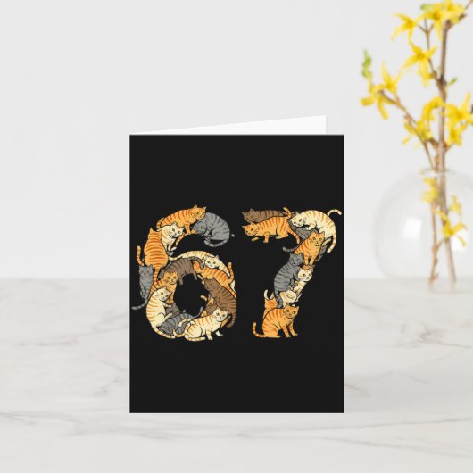 Funny Tabby Cats 6 7 Meme Six Seven Love Alley Cat カード (黄色い花)