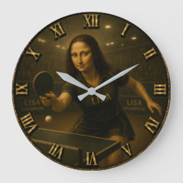 Funny Table Tennis Mona Lisa Ping Pong Art Decor ラージ壁時計