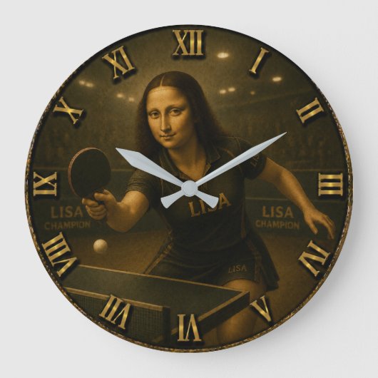 Funny Table Tennis Mona Lisa Ping Pong Art Decor ラージ壁時計 (正面)