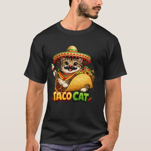 Funny Taco Cat – Mexican Cat Lover Illustration Tシャツ (正面)