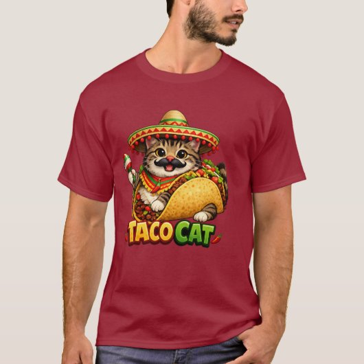 Funny Taco Cat – Mexican Cat Lover Illustration Tシャツ (正面)
