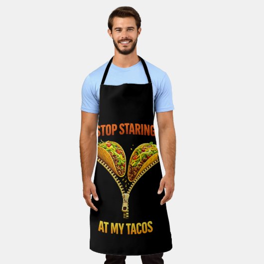 Funny Taco Lover Stop Staring エプロン (着用した状態)