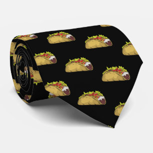 Funny Taco Mexican Food Pattern Black ネクタイ