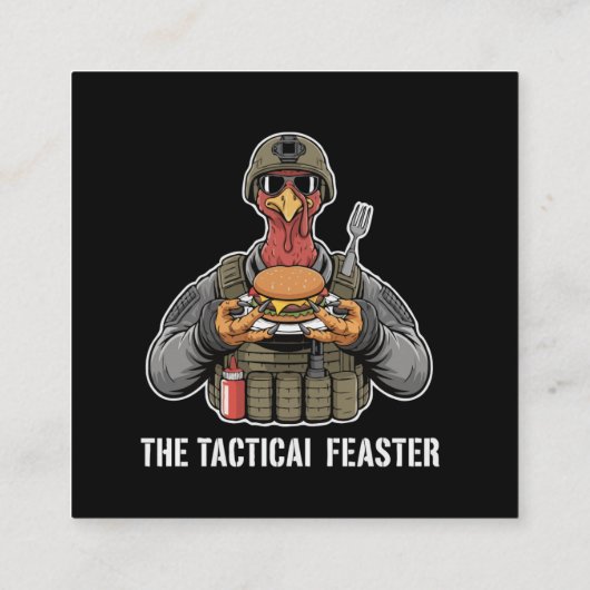 Funny Tactical Feaster Turkey Soldier Thanksgivin スクエア名刺 (裏面)