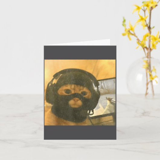 Funny Tactical Gamer Cat Meme Graphic  カード (黄色い花)