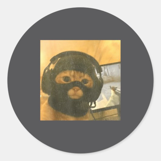 Funny Tactical Gamer Cat Meme Graphic  ラウンドシール (正面)