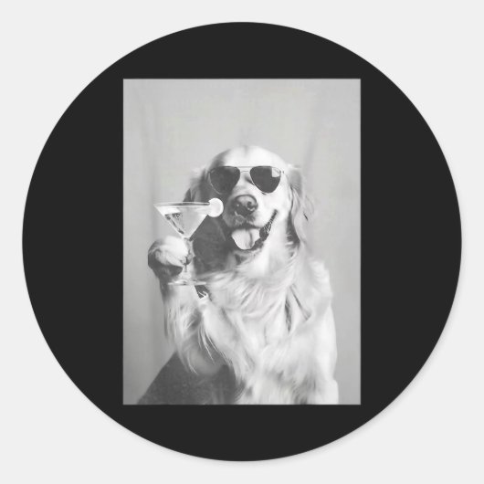 Funny Tail Dog Golden Retriever With Sungles Marti ラウンドシール (正面)