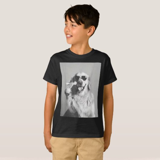 Funny Tail Dog Golden Retriever With Sungles Marti Tシャツ (正面フル)