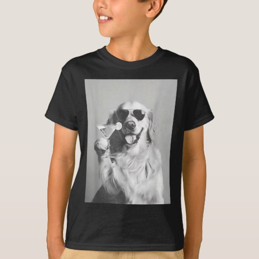 Funny Tail Dog Golden Retriever With Sungles Marti Tシャツ (正面)