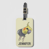 Funny Talking Grey Cockatiel Hello Pretty Bird ラゲッジタグ (正面縦)