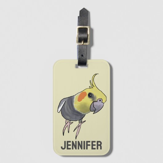 Funny Talking Grey Cockatiel Hello Pretty Bird ラゲッジタグ (正面縦)