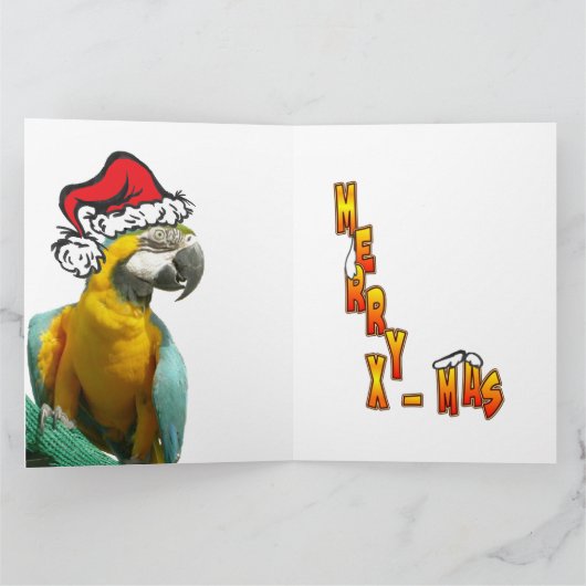 Funny Talking Parrot Merry X-Mas Greeting Card カード (内部)