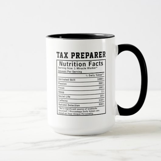 Funny Tax Preparer Nutrition Facts Financial Gift マグカップ (右)