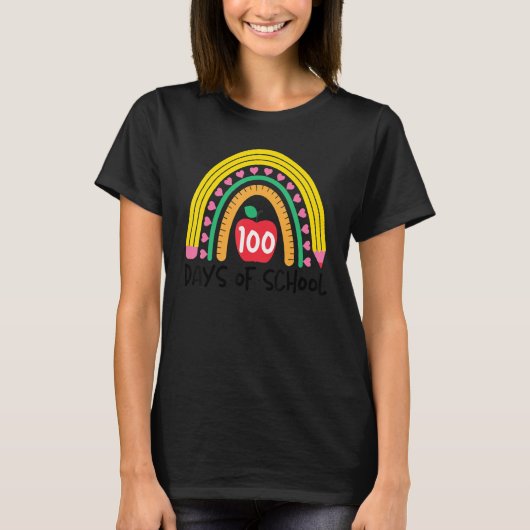 Funny Teacher Quote, 100 Days Smarter Rainbow Cute Tシャツ (正面)
