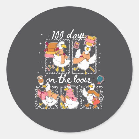 Funny Teachers Silly Goose 100 Day Of School, Goos ラウンドシール (正面)