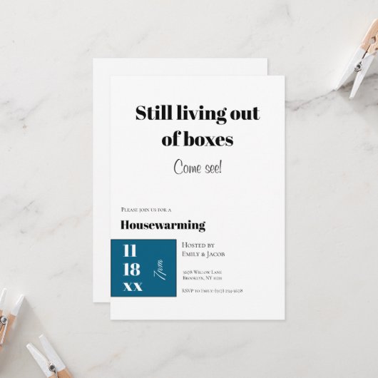 Funny Teal Blue Housewarming Celebration カード (正面/裏面インサイチュ)