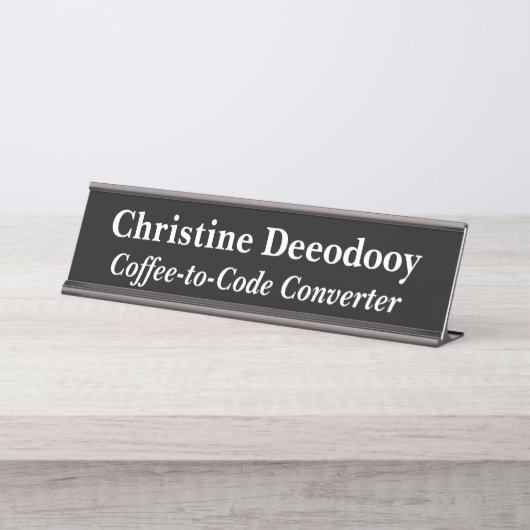Funny Tech Coffee-to-Code Converter Black デスクネームプレート (正面)